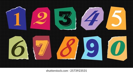 Number set colorful magazine style modern typography