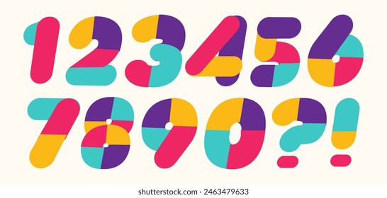 Conjunto de números estilo colorido tipografía moderna