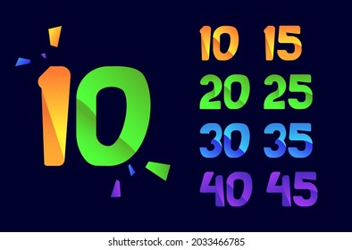 Number set of comic logo designs. Birthday colorful numbers collection. Funny, happy, cute, cartoon