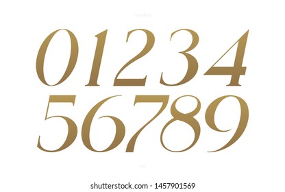 Number set elegant italic golg style modern typography for poster; decoration; birthday; animation; t shirt; game; promotion; sale banner; printing on fabric. Cool font. Vector 10 eps