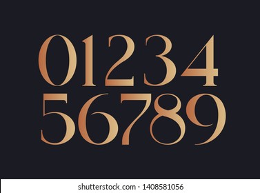 Number set elegant sans serif golg style modern typography for poster; decoration; birthday; animation; t shirt; game; promotion; sale banner; printing on fabric. Cool font. Vector 10 eps