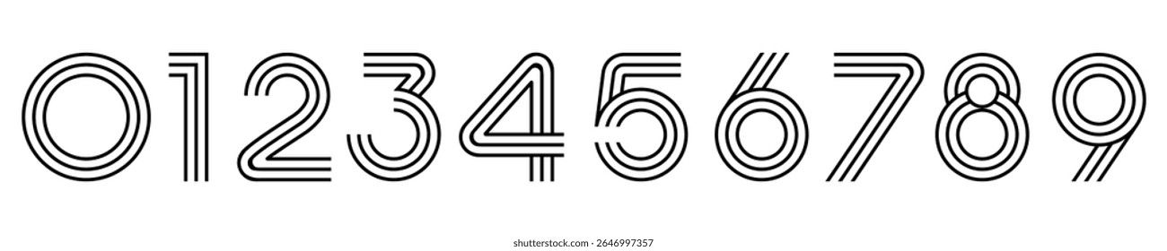 Ilustração do vetor do alfabeto do conjunto de números. Conjunto de modernos desenhos de logotipo de número 0 a 9.,