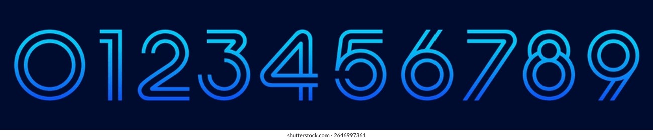 Ilustração do vetor do alfabeto do conjunto de números. Conjunto de designs modernos de logotipo de número 0 a 9. Na cor azul.