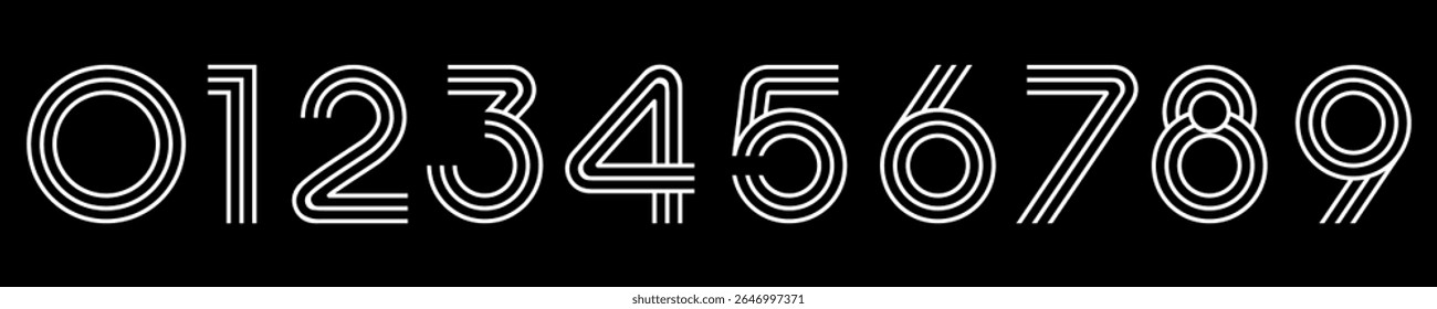 Ilustração do vetor do alfabeto do conjunto de números. Conjunto de modernos desenhos de logotipo de número 0 a 9.,