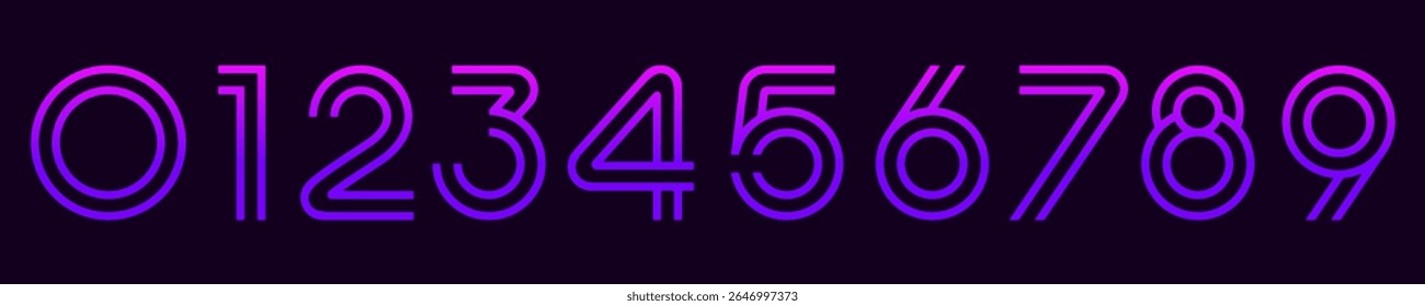 Ilustração do vetor do alfabeto do conjunto de números. Conjunto de designs modernos de logotipo de número 0 a 9. De cor roxa.