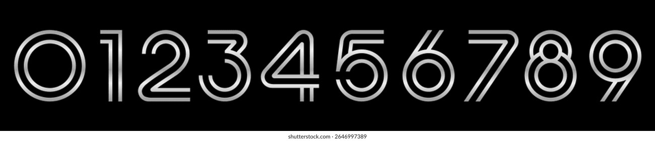 Number set font alphabet vector illustration. Set of modern number 0 to 9 logo designs. In silver color.