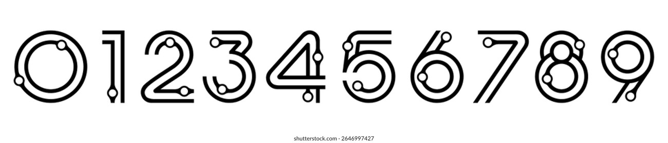 Ilustração do vetor do alfabeto do conjunto de números. Conjunto de números modernos de 0 a 9 com elementos de tecnologia designs de logotipo.