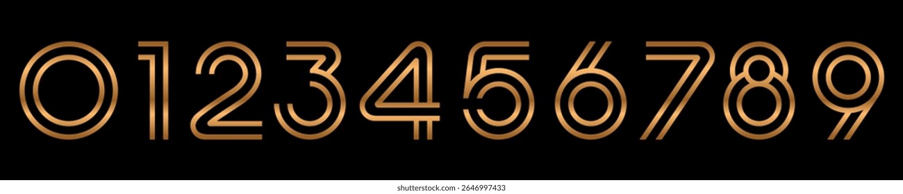 Ilustração do vetor do alfabeto do conjunto de números. Conjunto de designs modernos de logotipo de número 0 a 9. Em bronze.