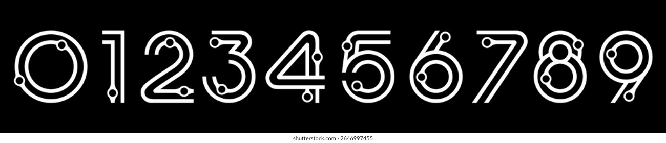 Ilustração do vetor do alfabeto do conjunto de números. Conjunto de números modernos de 0 a 9 com elementos de tecnologia designs de logotipo.