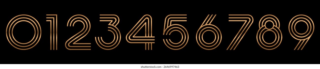 Ilustração do vetor do alfabeto do conjunto de números. Conjunto de designs modernos de logotipo de número 0 a 9. Em bronze.