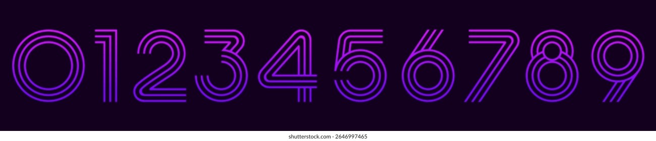 Ilustração do vetor do alfabeto do conjunto de números. Conjunto de designs modernos de logotipo de número 0 a 9. De cor roxa.