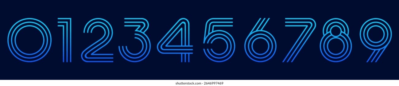 Ilustração do vetor do alfabeto do conjunto de números. Conjunto de designs modernos de logotipo de número 0 a 9. Na cor azul.