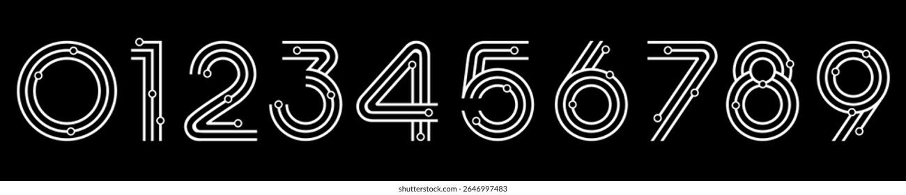 Ilustração do vetor do alfabeto do conjunto de números. Conjunto de números modernos de 0 a 9 com elementos de tecnologia designs de logotipo.