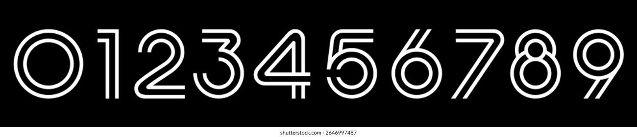Ilustração do vetor do alfabeto do conjunto de números. Conjunto de modernos desenhos de logotipo de número 0 a 9.,