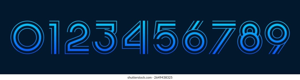Ilustração do vetor do alfabeto do conjunto de números. Conjunto de designs modernos de logotipo de número 0 a 9. Na cor azul.