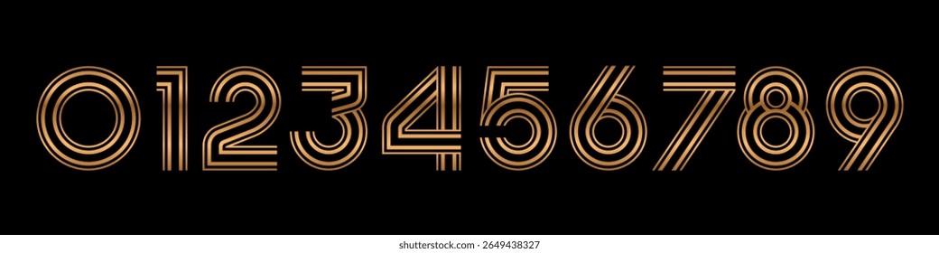 Ilustração do vetor do alfabeto do conjunto de números. Conjunto de designs modernos de logotipo de número 0 a 9. Em bronze.