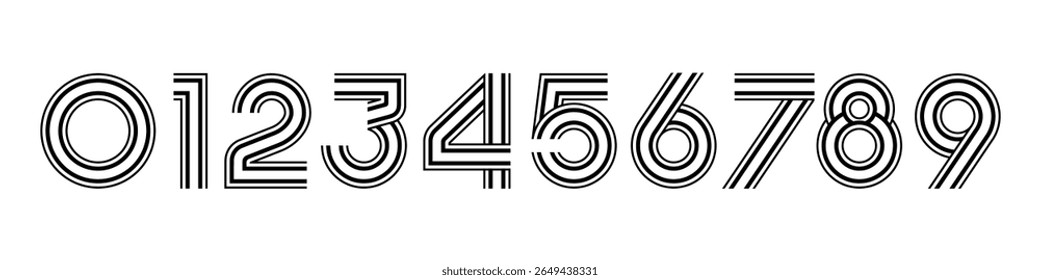 Number set font alphabet vector illustration. Set of modern number 0 to 9 logo designs.