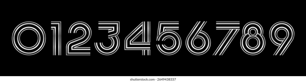 Ilustração do vetor do alfabeto do conjunto de números. Conjunto de designs modernos de logotipo de número 0 a 9. Na cor prateada.