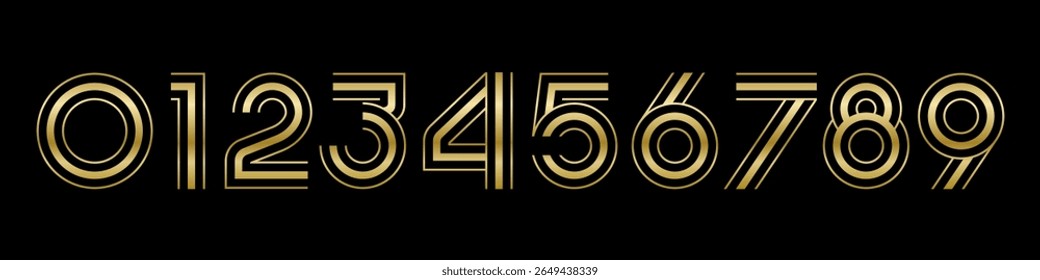 Ilustração do vetor do alfabeto do conjunto de números. Conjunto de designs modernos de logotipo de número 0 a 9. Na cor dourada.