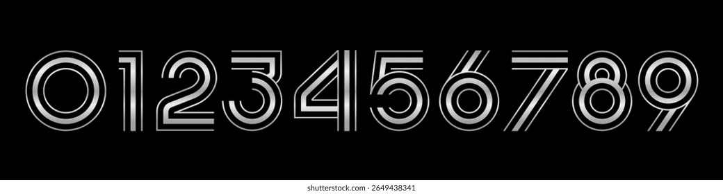 Ilustração do vetor do alfabeto do conjunto de números. Conjunto de designs modernos de logotipo de número 0 a 9. Na cor prateada.
