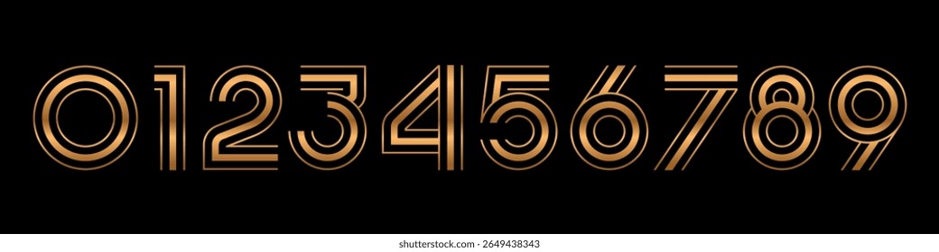 Ilustração do vetor do alfabeto do conjunto de números. Conjunto de designs modernos de logotipo de número 0 a 9. Em bronze.