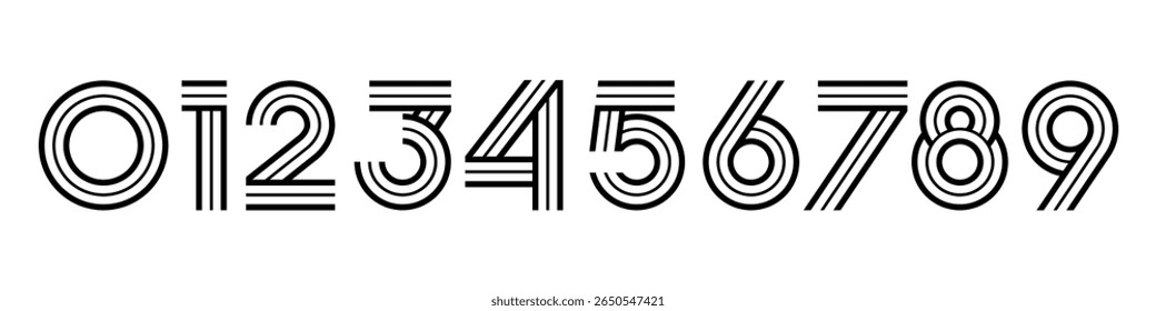 Number set font alphabet vector illustration. Set of modern number 0 to 9 logo designs.