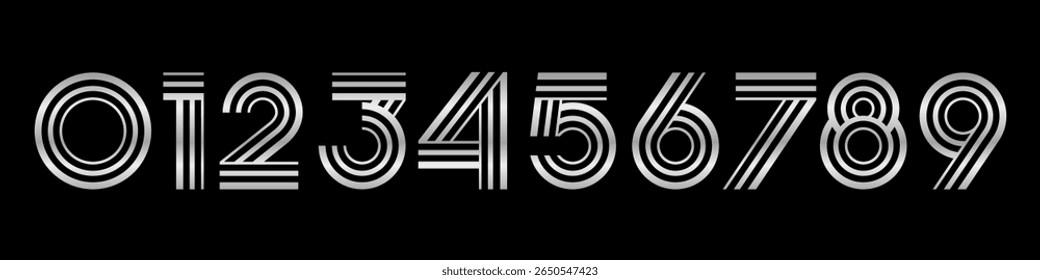 Number set font alphabet vector illustration. Set of modern number 0 to 9 logo designs. In silver color.