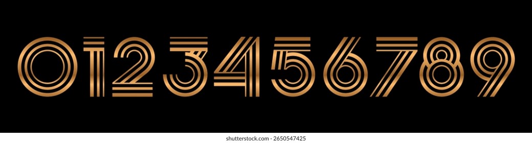 Number set font alphabet vector illustration. Set of modern number 0 to 9 logo designs. In bronze color.