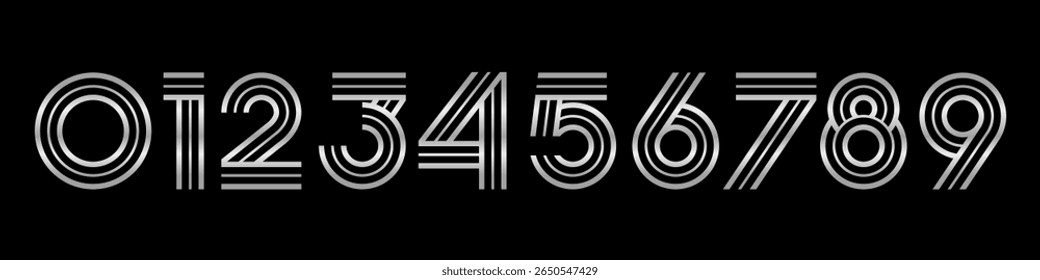 Number set font alphabet vector illustration. Set of modern number 0 to 9 logo designs. In silver color.