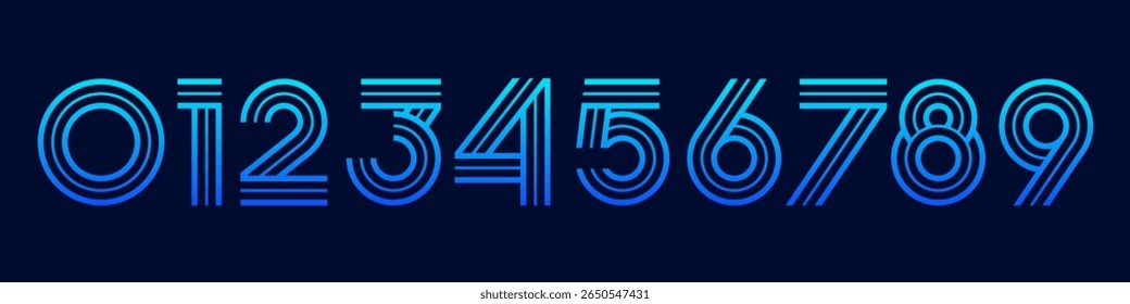 Number set font alphabet vector illustration. Set of modern number 0 to 9 logo designs. In blue color.