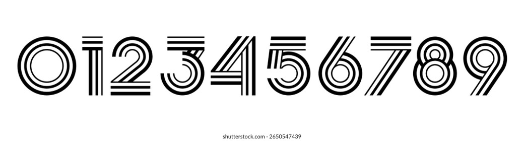 Number set font alphabet vector illustration. Set of modern number 0 to 9 logo designs.