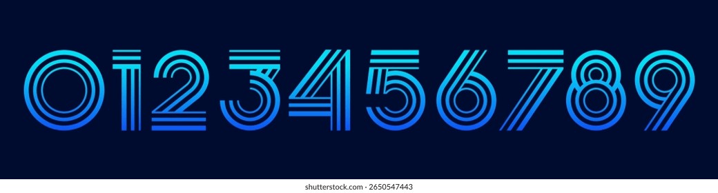 Number set font alphabet vector illustration. Set of modern number 0 to 9 logo designs. In blue color.