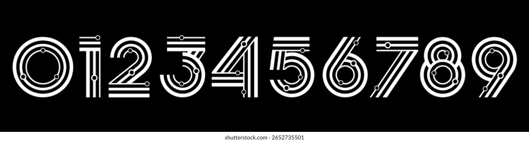 Number set font alphabet vector illustration. Set of modern numbers 0 to 9 with technology elements logo design.