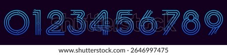 Number set font alphabet vector illustration. Set of modern numbers 0 to 9 with technology elements logo design. In blue colors.
