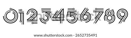 Number set font alphabet vector illustration. Set of modern numbers 0 to 9 with technology elements logo design.