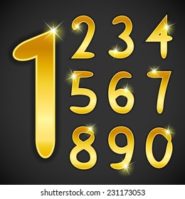 Number set in golden style on black background. Vector illustration bright design. For party poster, greeting card, banner or invitation. Elegant numerical icons and signs.