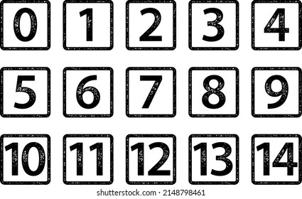 Number set grunge effect like stamp. vector data. Only black color : Background is transparent.