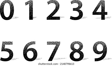 Number set grunge effect.Sand texture and shadow. vector data. Only black color : Background is transparent.