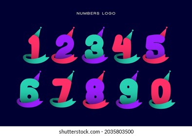 Number set of happy birthday logo designs. Creative anniversary numbers collection. Funny, event, party