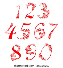 Number set with hearts. Vector illustrations.