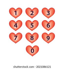 Number set icon in the heart shape