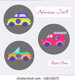 number set, machine, one, two, three, pixel ART