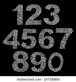 Number set made of stars. Number from 0 to 9 over black background. vector illustration 