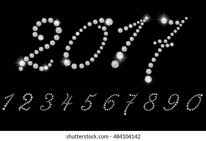 Number set with realistic diamond, vector illustration. can be used for christmas , happy new year 2017, happy birthday and more.