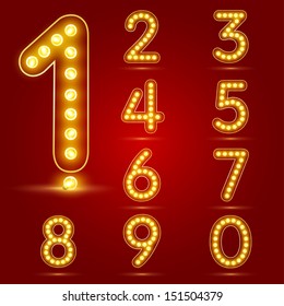 Number set with realistic lamp, vector illustration. can be used for christmas / happy new year / happy birthday and more.