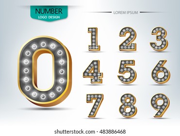 Number set with realistic lamp, vector illustration. can be used for christmas / happy new year / happy birthday and more