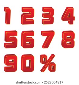 Number set stylish 3d font red color vector