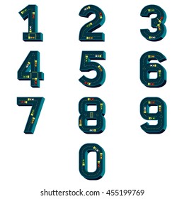The number set in theme night blue road with four cars are driving.