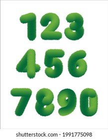 Number set Vector fon alphabet, with fur effect green color