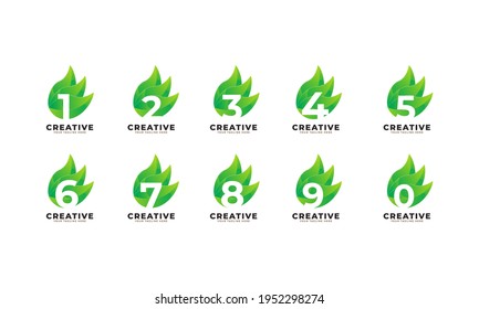 Number Set Vector Font Alphabet Logo Design. Green Leaves Alphabet Icon. Usable for Business, Science, Healthcare, Medical and Nature Logos.Flat Vector Logo Design Template Element. Eps10
